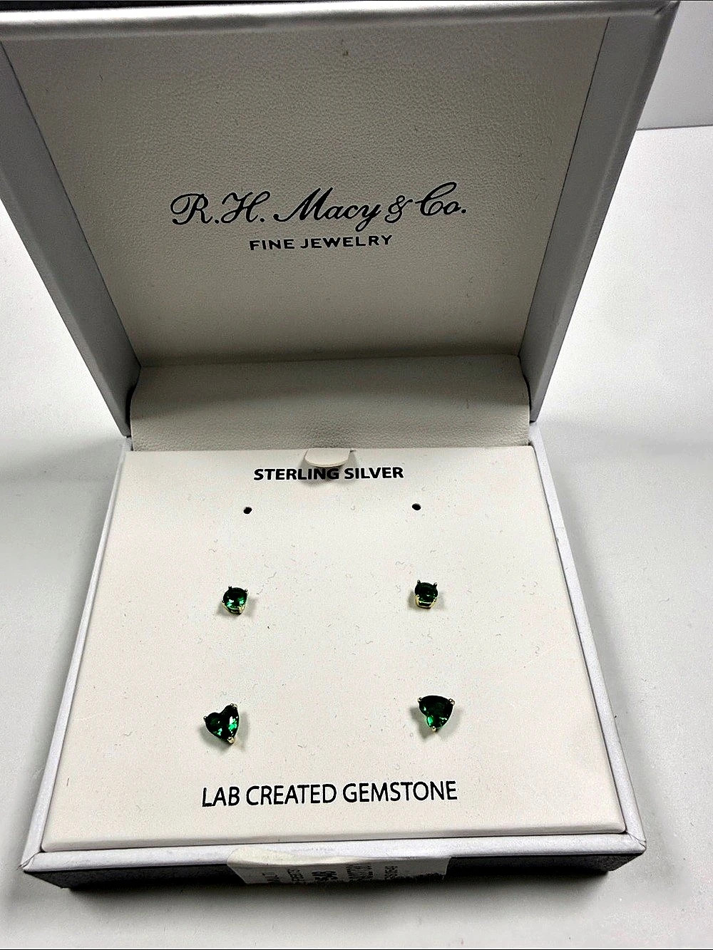 R.H. Macy & Co. Lab Created Gemstone Round Square Heart Stud Earring Set. Lab